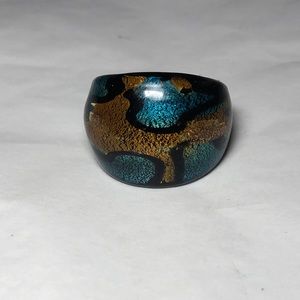 Murano Dichroic Glass Leopard Print Ring